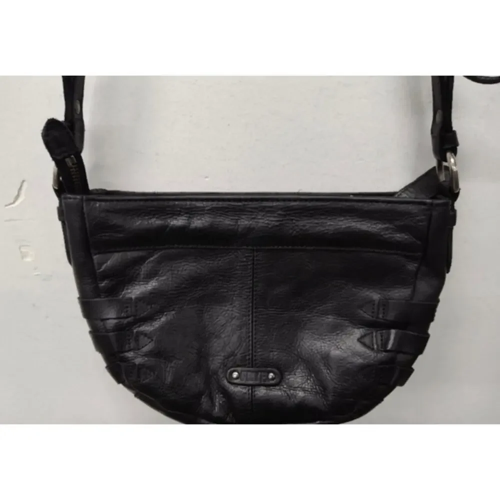 FRYE BLACK LEATHER SELENA BELTED CROSSBODY BAG